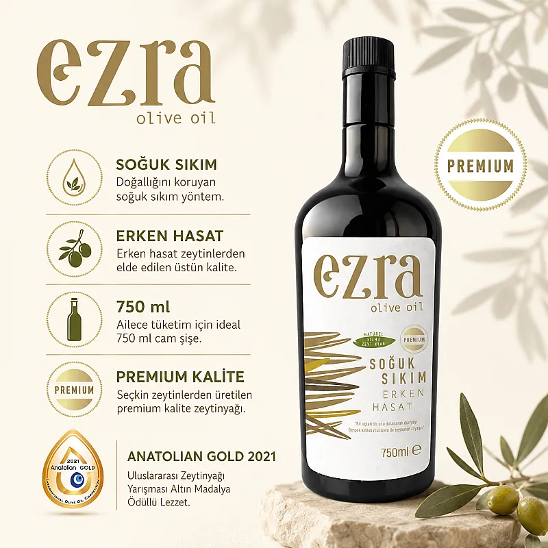 Premium Ödüllü Soğuk Sıkım Naturel Yeni Hasat 750 ml Zeytinyağı 2025-2026 Hasadı - 3